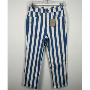 NWT Boden Striped High Waist Straight Jeans 27 Petite Blue White